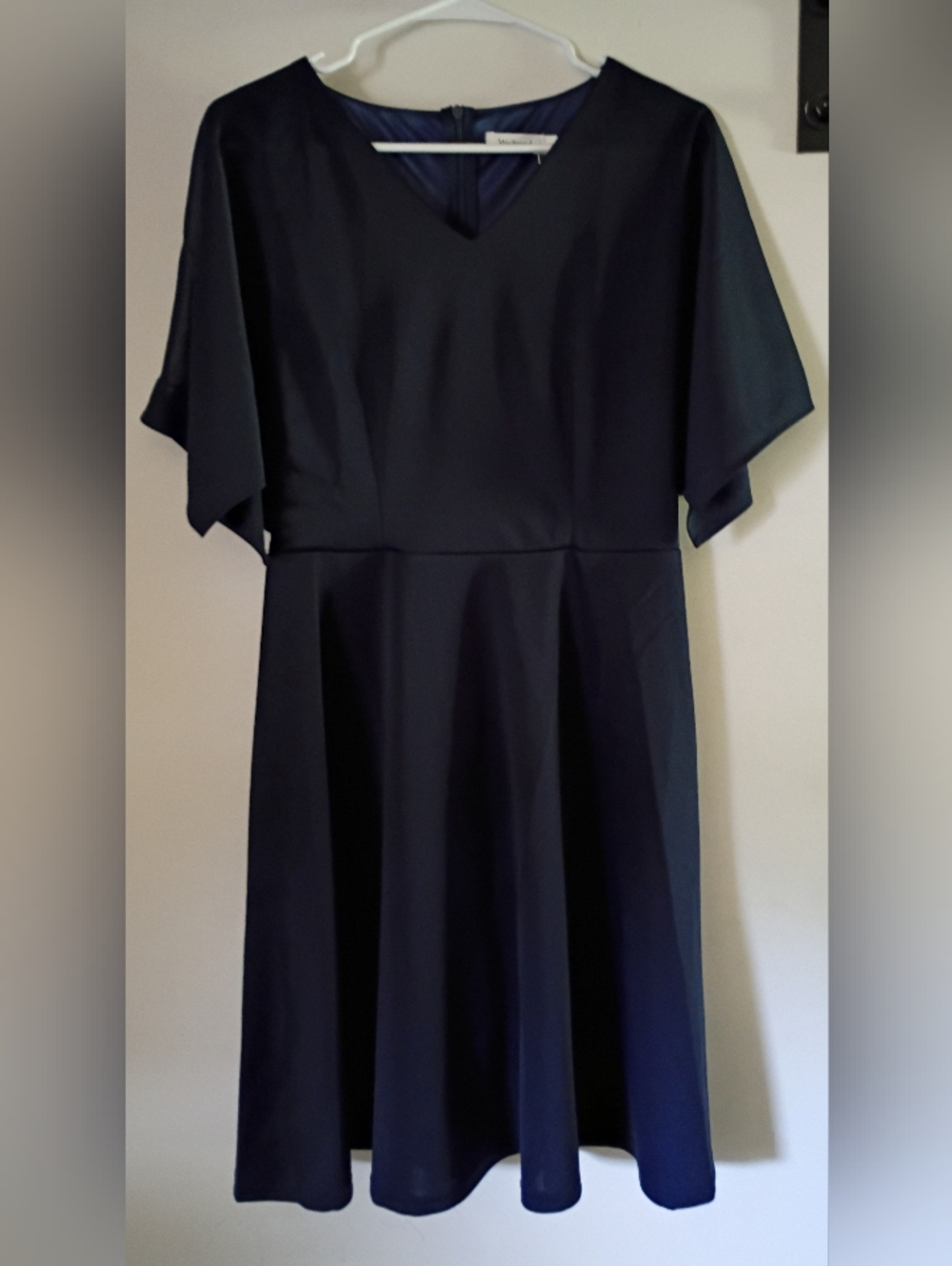 Wedtrend Dark Navy V-Neck Midi Dress with Flutter Sleeves